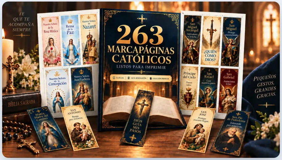 Vista de la colección de marcapáginas católicos